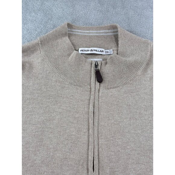 Peter Millar Beige 1/4 Zip Sweater Mens XXL Cotton & Cashmere Blend - Picture 4 of 7
